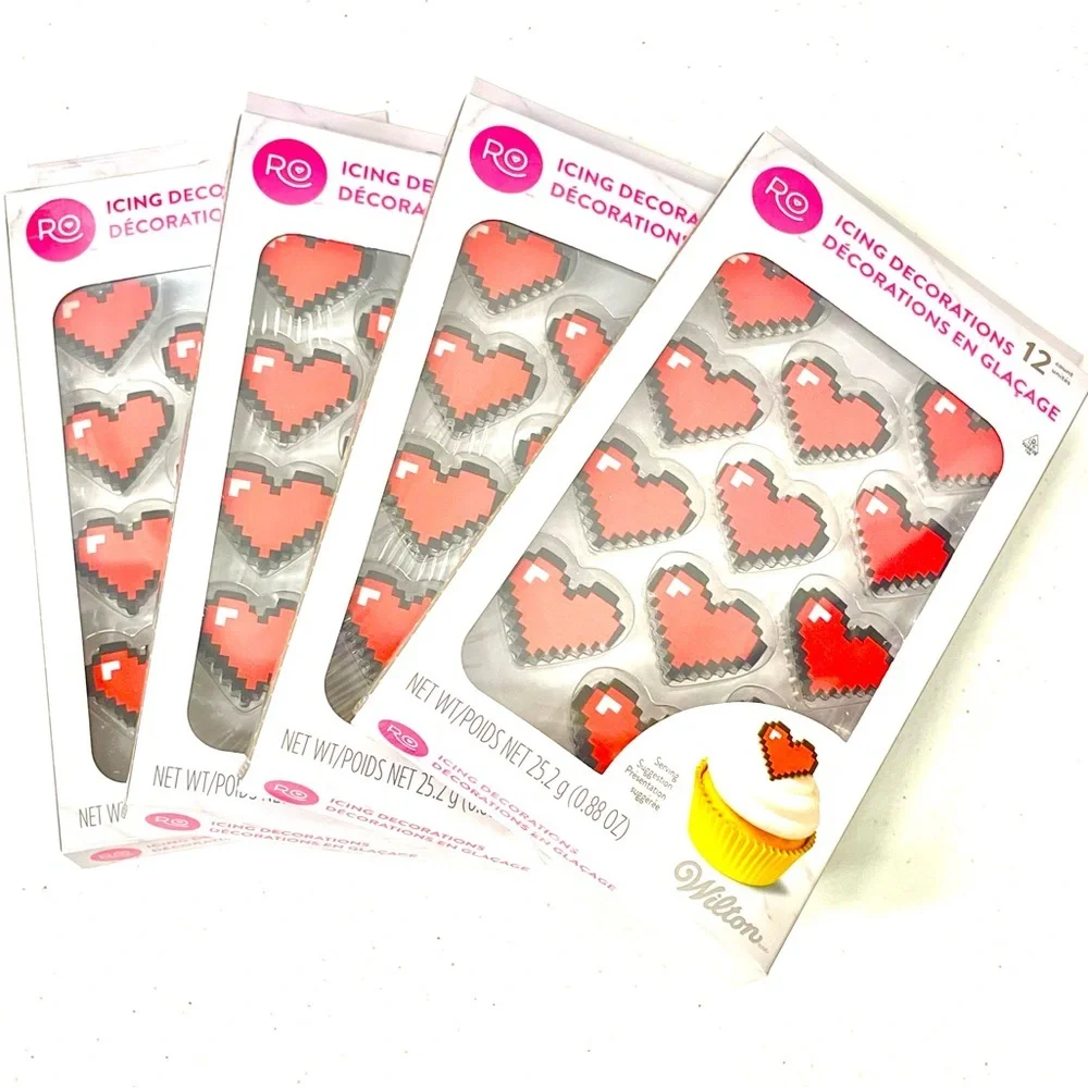 Wilton Pixel Heart Icing Decorations - Red and White